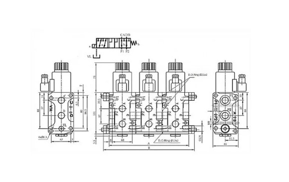 Regulacioni ventil smera - 6 sekcija, DC12V, 3/8
